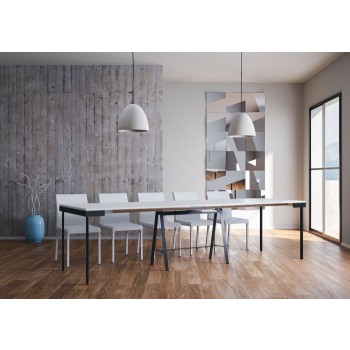 Banco Evolution console met antraciet frame - Uitschuifbare console 90x40/300 cm Banco Evolution in naturel eikenhout met antraciet frame