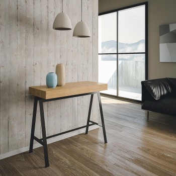 Banco consoletafel met antraciet frame - Uitschuifbare consoletafel 90x40/196 cm Banco Small White Ash met antraciet frame