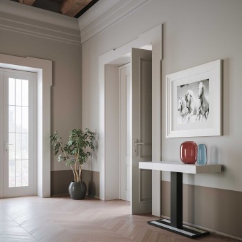 Capital consoletafel met antraciet frame - Uitschuifbare consoletafel 90x40/300 cm Capital wit essenhout met antraciet frame