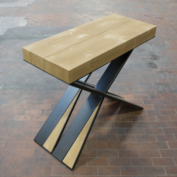 Diago consoletafel met antracietkleurige poten - Uitschuifbare consoletafel 90x40/290 cm, Diago gebeitst vurenhout met antracietkleurige poten