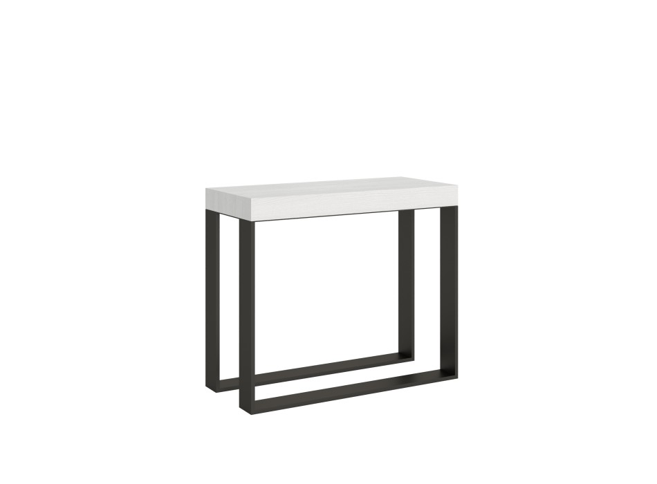 Elettra consoletafel met antraciet frame - Uitschuifbare consoletafel 90x40/196 cm Elettra Small White Ash met antraciet frame