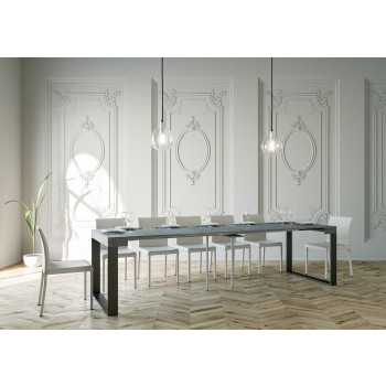 Elettra consoletafel met antraciet frame - Uitschuifbare consoletafel 90x40/300 cm Elettra wit essenhout met antraciet frame