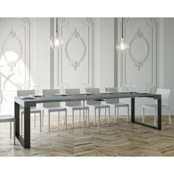 Elettra consoletafel met antraciet frame - Uitschuifbare consoletafel 90x40/300 cm Elettra wit essenhout met antraciet frame