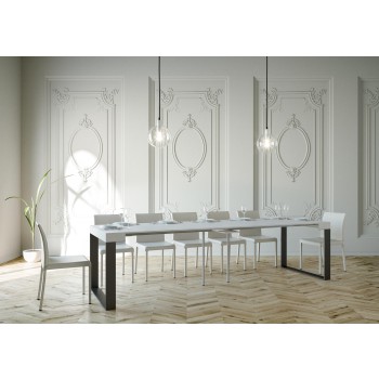 Elettra consoletafel met antraciet frame - Uitschuifbare consoletafel 90x40/300 cm Elettra wit essenhout met antraciet frame