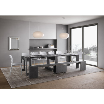 Evolve consoletafel met onderbank - Uitschuifbare consoletafel 90x42/302 cm Evolve wit essenhout met interne verlengstukken en onderbank