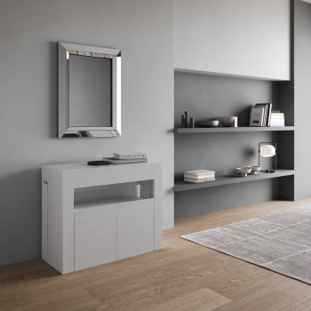 Evolve consoletafel met onderbank - Uitschuifbare consoletafel 90x42/302 cm Evolve wit essenhout met interne verlengstukken en onderbank