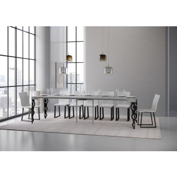 Karamay consoletafel met antracietkleurige poten - Uitschuifbare Karamay consoletafel 90x40/300 cm met wit essenhout en antracietkleurige poten