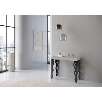 Karamay consoletafel met antracietkleurige poten - Uitschuifbare Karamay consoletafel 90x40/300 cm met wit essenhout en antracietkleurige poten