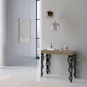 Karamay consoletafel met antracietkleurige poten - Uitschuifbare Karamay consoletafel 90x40/300 cm met wit essenhout en antracietkleurige poten