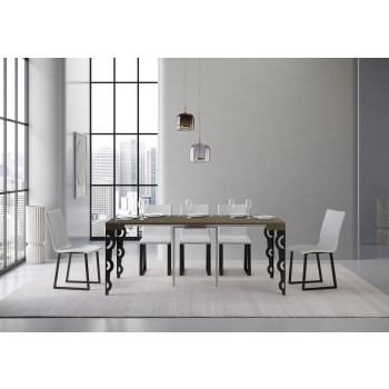 Karamay consoletafel met antracietkleurige poten - Uitschuifbare Karamay consoletafel 90x40/300 cm met wit essenhout en antracietkleurige poten