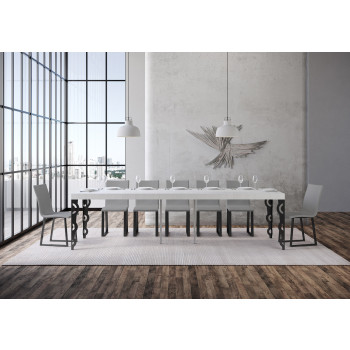 Karamay Premium consoletafel met antracietkleurige poten - Karamay Premium uitschuifbare consoletafel 90x40/300 cm met wit essenhout en antracietkleurige poten