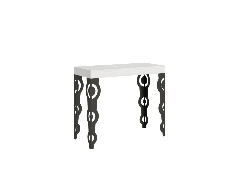 Karamay Premium consoletafel met antracietkleurige poten - Karamay Premium uitschuifbare consoletafel 90x40/300 cm met wit essenhout en antracietkleurige poten