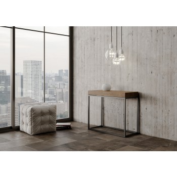 Nordica consoletafel met antraciet frame - Uitschuifbare consoletafel 90x40/300 cm Nordica naturel eikenhout met antraciet frame