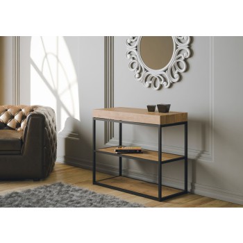 Plano consoletafel met antraciet frame - Uitschuifbare consoletafel 90x40/196 cm Plano Small Premium Natural Oak met antraciet frame