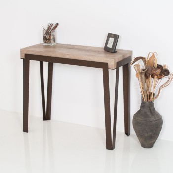 Rio consoletafel met roestkleurig frame - Uitschuifbare consoletafel 90x40/300 cm Rio Eiken Nature met roestkleurig frame
