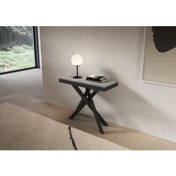 Saki Evolution consoletafel met antracietkleurige poten en frame - Saki Small Evolution uitschuifbare consoletafel 90x40/196 cm met wit essenhout en antracietkleurige poten