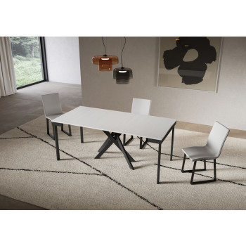 Saki Evolution consoletafel met antracietkleurige poten en frame - Saki Small Evolution uitschuifbare consoletafel 90x40/196 cm met wit essenhout en antracietkleurige poten