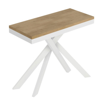 Saki Evolution consoletafel met witte poten en frame - Uitschuifbare consoletafel 90x40/196 cm Saki Small Evolution wit essenhout met witte poten