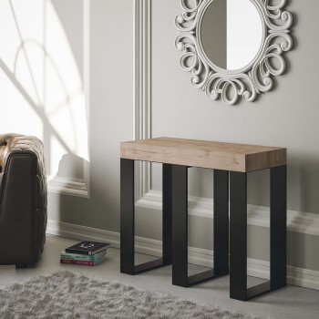 Sintesi consoletafel met antraciet frame - Uitschuifbare consoletafel 90x40/300 cm Sintesi wit essenhout met antraciet frame