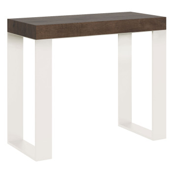 Tecno consoletafel met witte poten - Uitschuifbare consoletafel 90x40/196 cm Tecno Small wit essenhout met witte poten