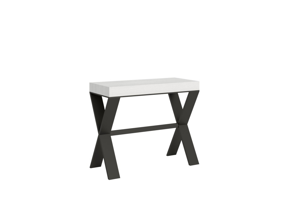 Xenia consoletafel met antraciet frame - Uitschuifbare consoletafel 90x40/300 cm Xenia wit essenhout met antraciet frame