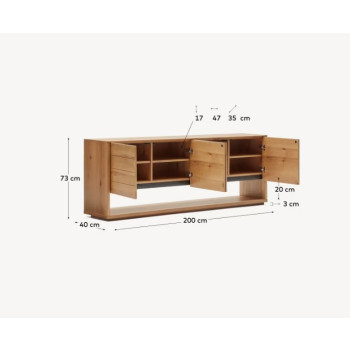 Alguema dressoir met 4 deuren in eikenfineer met natuurlijke afwerking, 200 x 74 cm