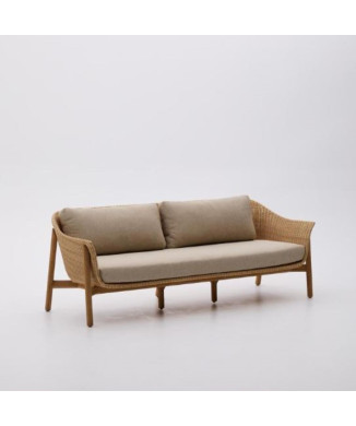 Galea 3-zitsbank van massief teakhout en synthetisch rotan, 223 cm, 100% FSC-gecertificeerd.