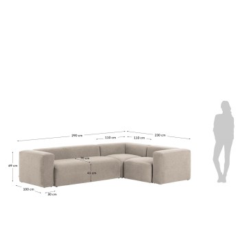 Blok 3-zits hoekbank beige 290 x 230 cm /