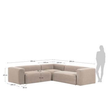 Blok 4-zits hoekbank beige 290 x 290 cm
