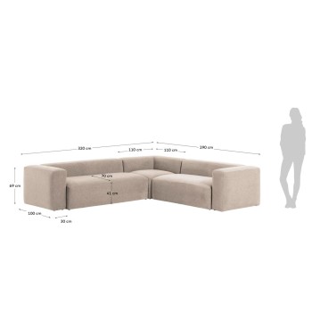 Blok 5-zits hoekbank beige 320 x 290 cm /