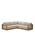 Ambra 5-zits hoekbank van massief acaciahout met een lichte afwerking, 248 cm, 100% FSC-gecertificeerd.