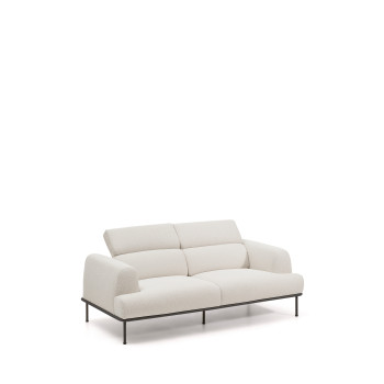 Aurum 2-zitsbank in ecru chenille met verstelbaar hoofdeinde en matgrijze metalen voet, 214 cm, FSC Mix Credit