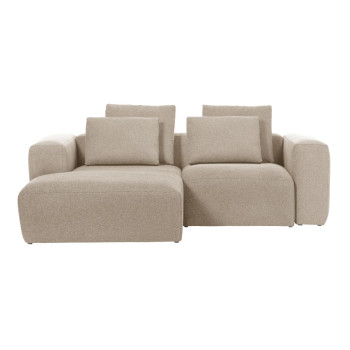 Blok 2-zitsbank in beige chenille met chaise longue links, 240 cm, FSC Mix Credit