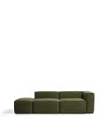 Blok 3-zitsbank met linkerarmleuning en poef aan het uiteinde, uitgevoerd in dik groen corduroy, 270 cm, FSC Mix Credit.