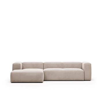 Blok 3-zitsbank met chaise longue links, beige, 300 cm