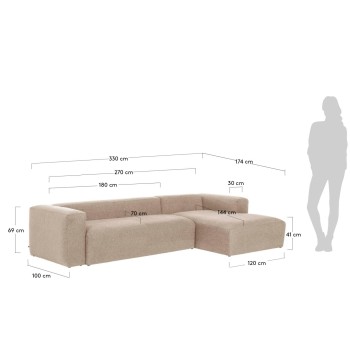Blok 4-zitsbank met chaise longue rechts beige 330 cm