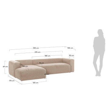 Blok 4-zitsbank met chaise longue links, beige, 330 cm