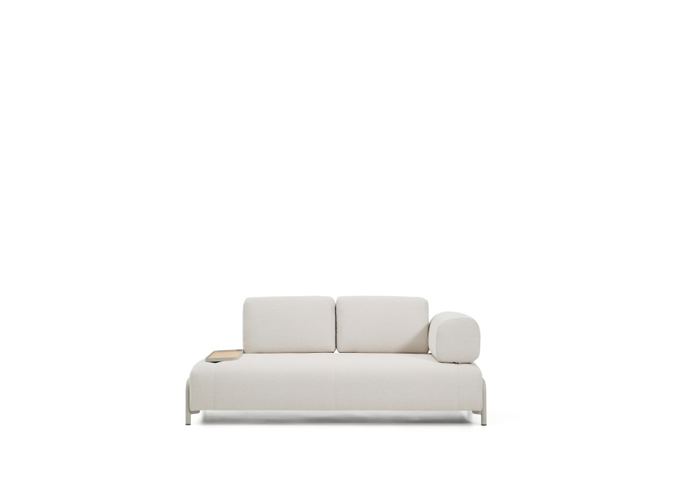 Compo 2-zitsbank in ecru chenille, klein dienblad met eikenfineer en beige metalen frame 200 cm FSC Mix Credit