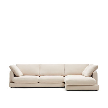 Gala 4-zitsbank in beige chenille met chaise longue rechts, FSC Mix Credit, 300 cm