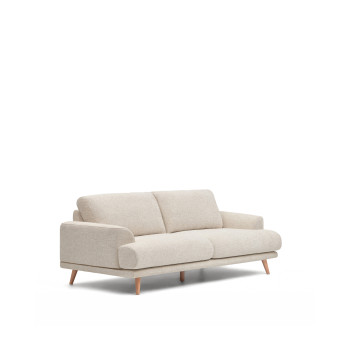 Karin 3-zitsbank in beige met massief beukenhouten poten, 228 cm