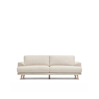 Karin 3-zitsbank in beige met massief beukenhouten poten, 228 cm