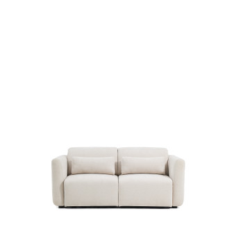 Lares 2-zitsbank met gemotoriseerde schuifzittingen en verstelbare hoofdsteun in beige chenille, 180 cm