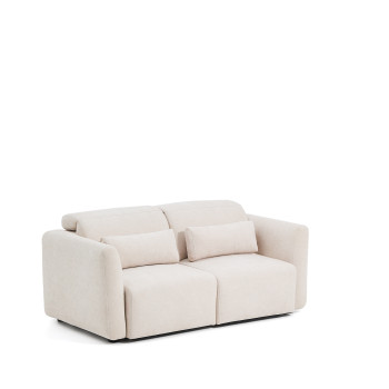 Lares 2-zitsbank met gemotoriseerde schuifzittingen en verstelbare hoofdsteun in beige chenille, 180 cm