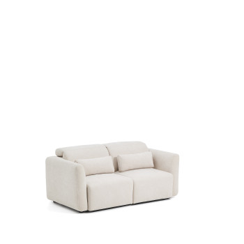 Lares 2-zitsbank met gemotoriseerde schuifzittingen en verstelbare hoofdsteun in beige chenille, 180 cm