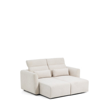 Lares 2-zitsbank met gemotoriseerde schuifzittingen en verstelbare hoofdsteun in beige chenille, 180 cm
