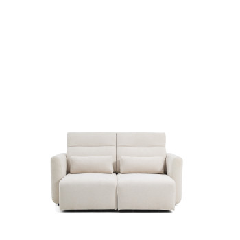 Lares 2-zitsbank met gemotoriseerde schuifzittingen en verstelbare hoofdsteun in beige chenille, 180 cm
