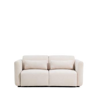Lares 2-zitsbank met gemotoriseerde schuifzittingen en verstelbare hoofdsteun in beige chenille, 180 cm