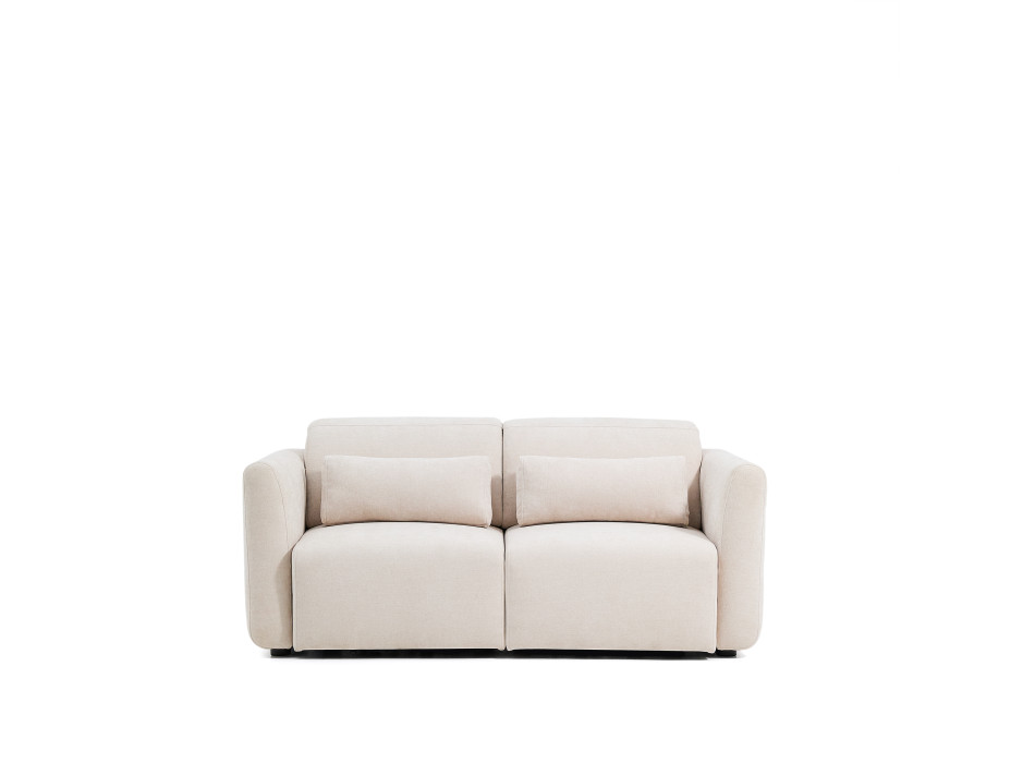 Lares 2-zitsbank met gemotoriseerde schuifzittingen en verstelbare hoofdsteun in beige chenille, 180 cm