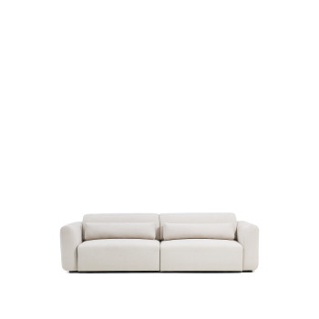 Lares 4-zitsbank met gemotoriseerde schuifzittingen en verstelbare hoofdsteun in beige chenille, 290 cm