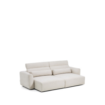 Lares 4-zitsbank met gemotoriseerde schuifzittingen en verstelbare hoofdsteun in beige chenille, 290 cm